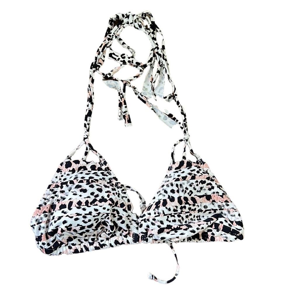 Xhilaration Animal Print Fringe Halter Tie Bikini Top